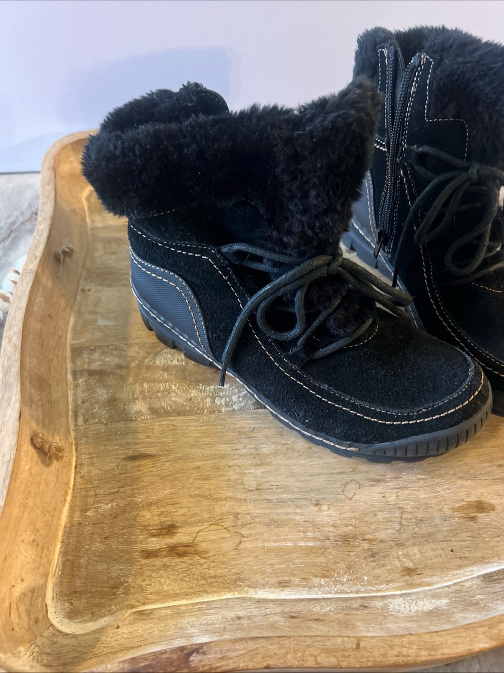 BareTraps Black Faux Fur Lace-Up Ankle Boots - Picture 2 of 11